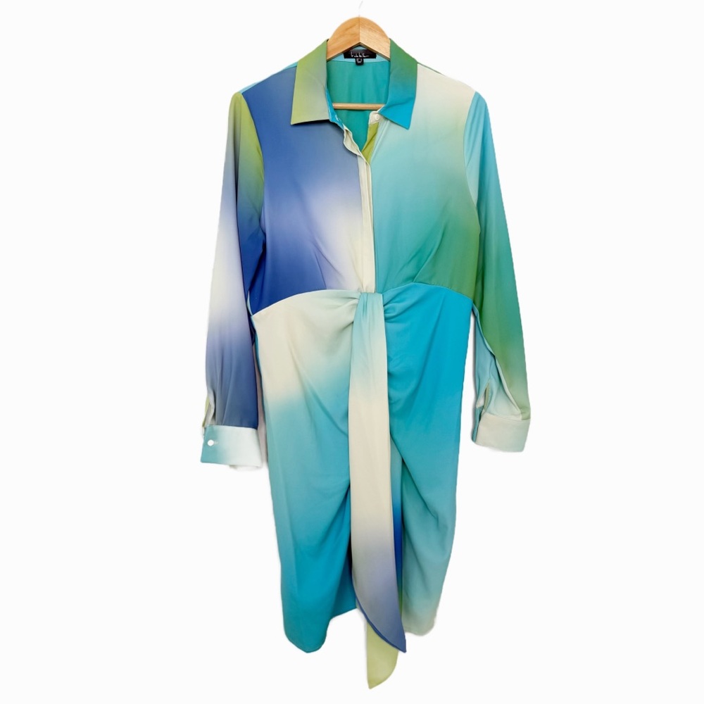 Nicole Miller Bright Watercolor Shirt Dress Size 12